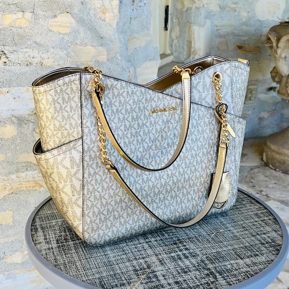 Michael Kors Jet Set Travel XL Chain Signature Chain tote&wallet Pale Gold - Picture 3 of 11